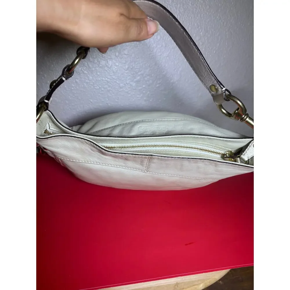 Coach Cream and Metallic Leather Hobo Bag vtg